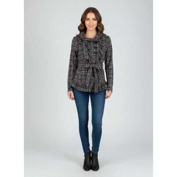 Y2K Self Esteem Ruffle Plaid Jacket Cardigan - Dark Academia Whimsigoth Coquette - Picture 1 of 16